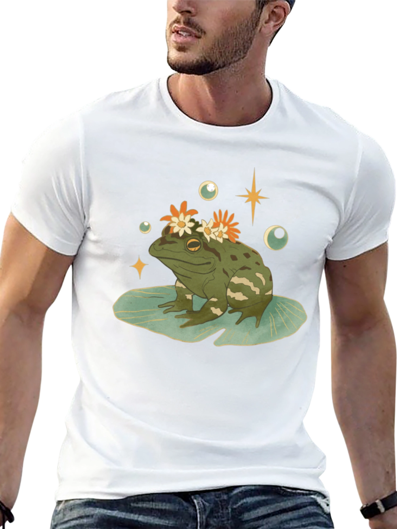 Frog With Flowers Graphic T-Shirt