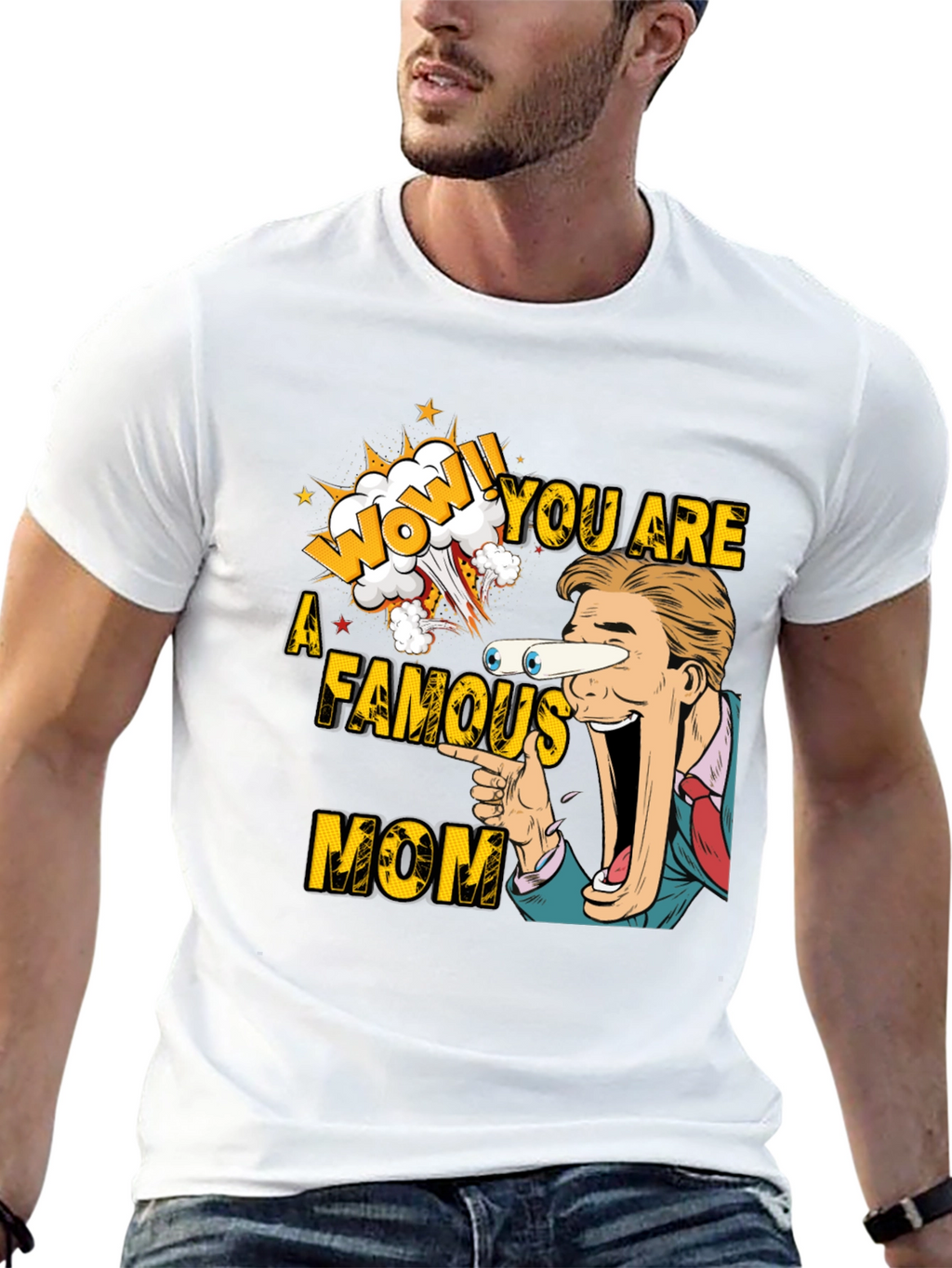Wow Famous Mom Graphic Tee - Novelty Shirt