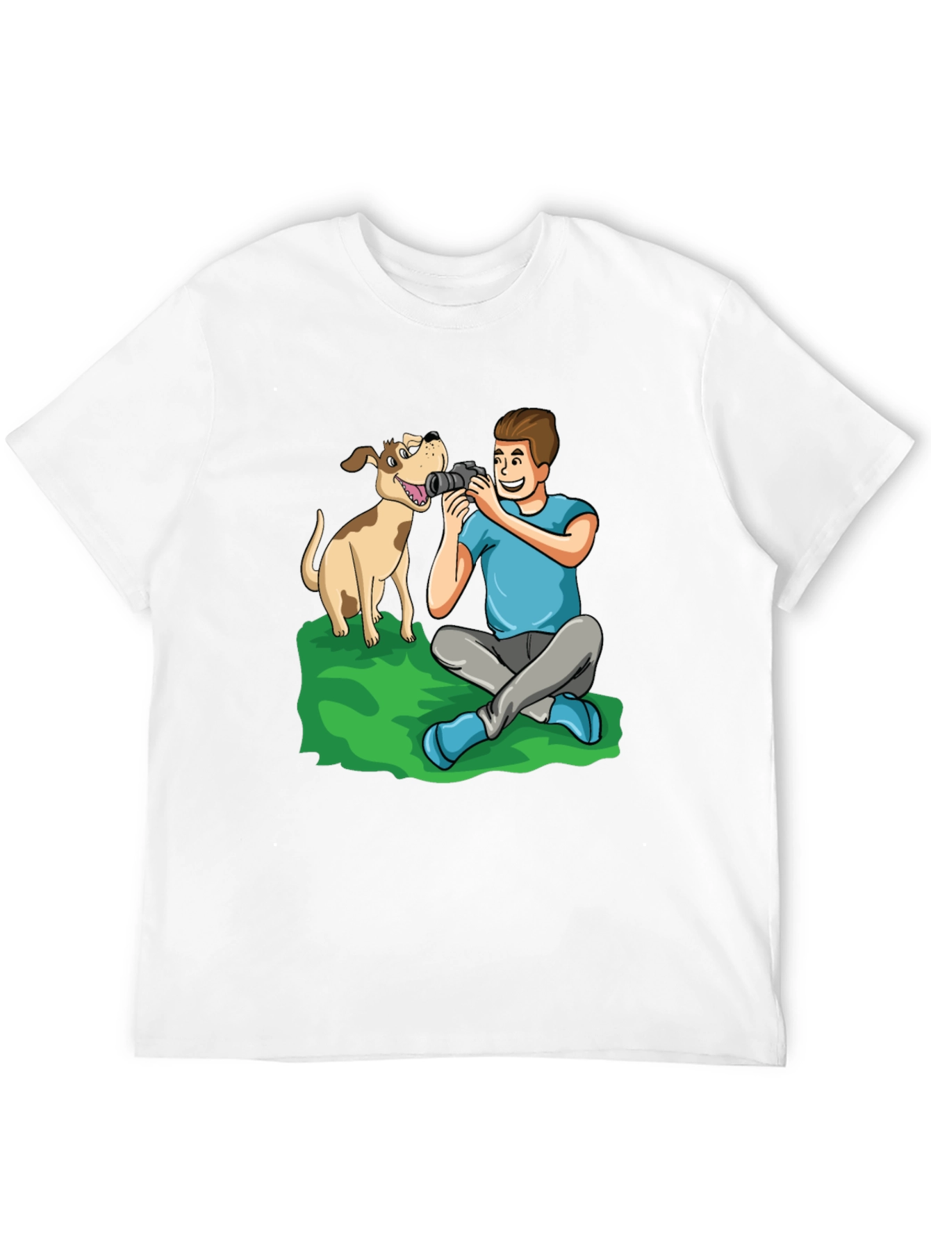 Cartoon Photographer and Dog Black T-Shirt