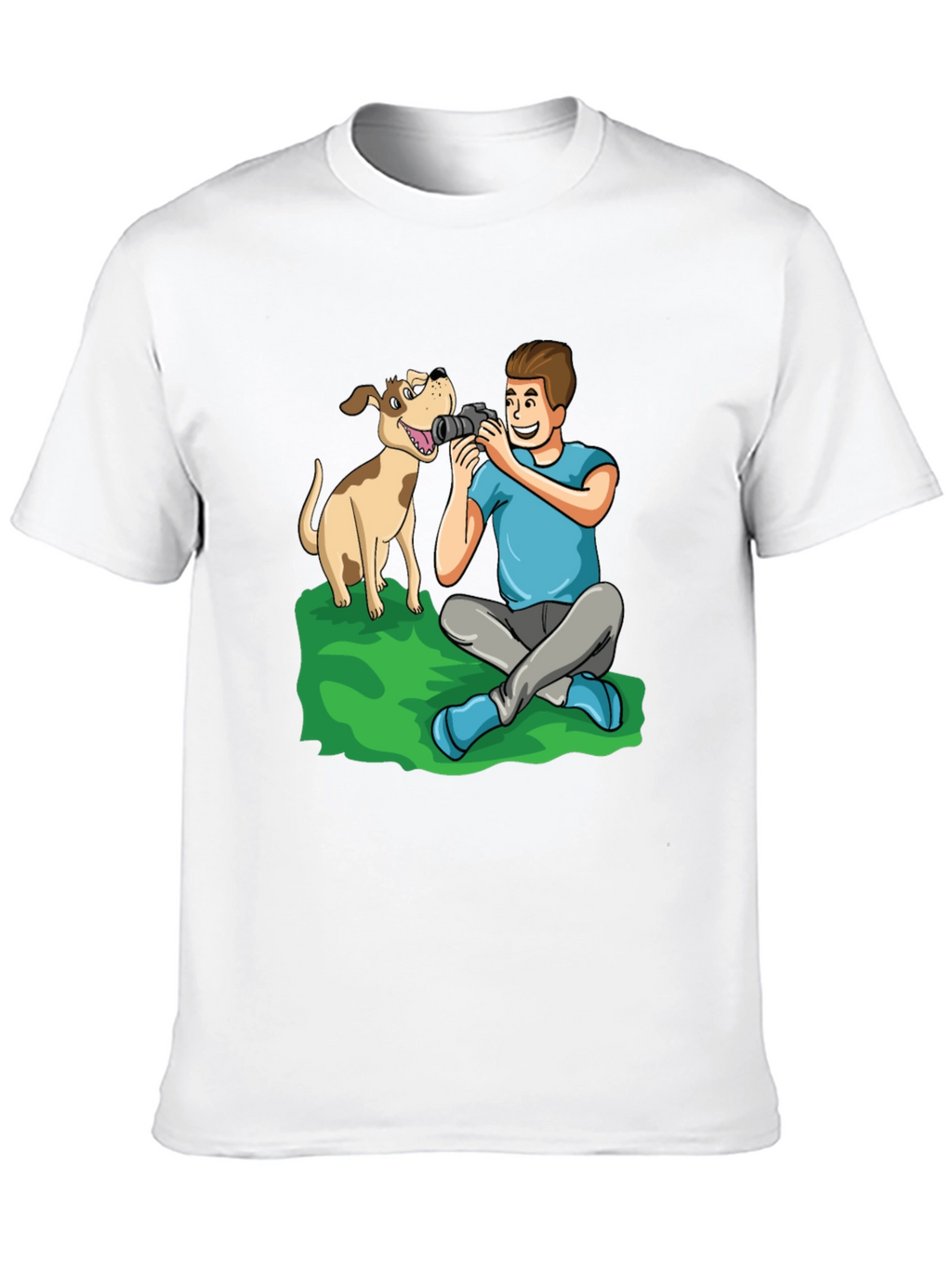 Cartoon Photographer and Dog Black T-Shirt