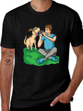 Cartoon Photographer and Dog Black T-Shirt