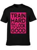 Train Hard Graphic Tee - Black Cotton Casual Shirt