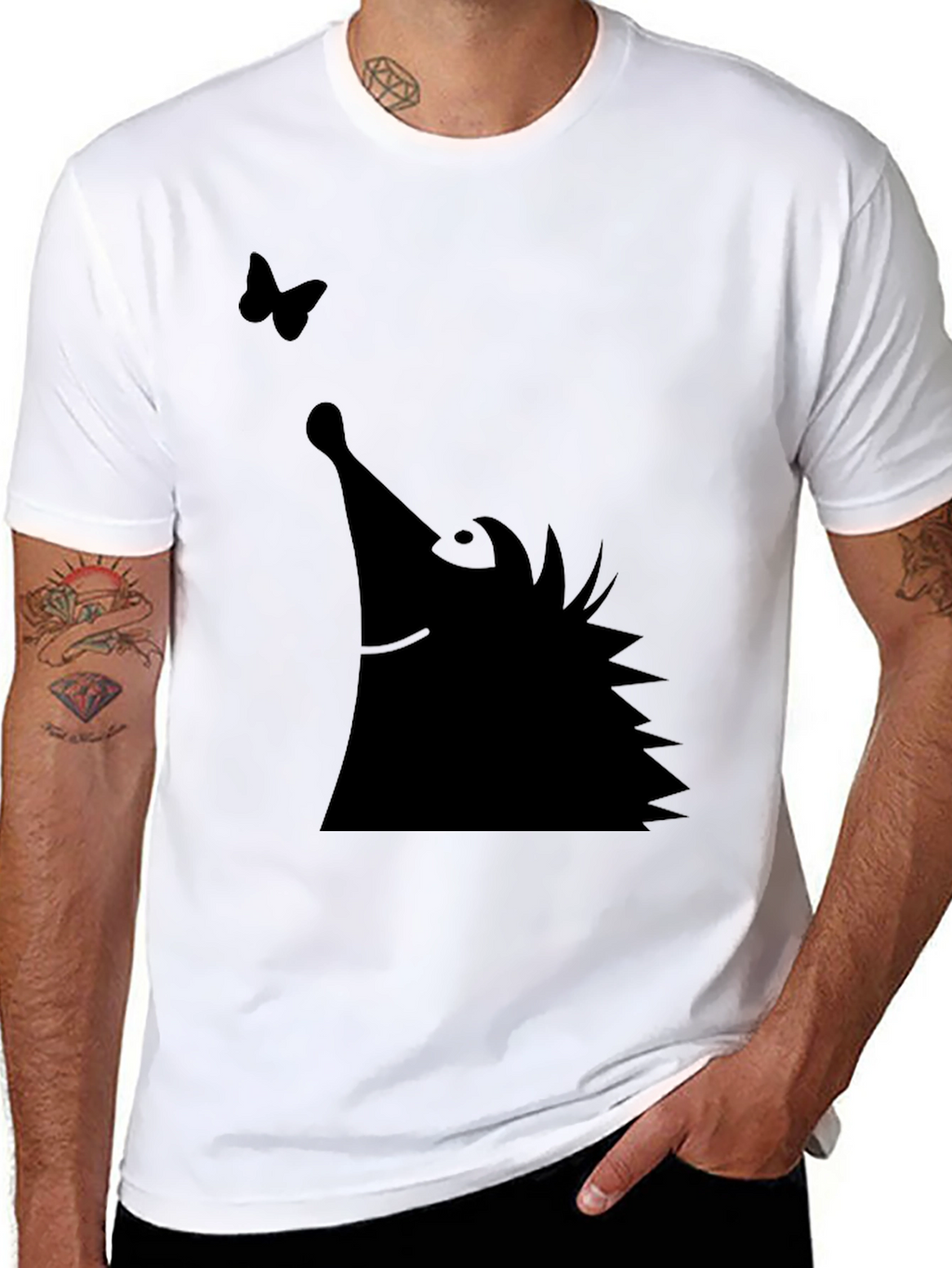 Black Hedgehog & Butterfly Graphic Tee