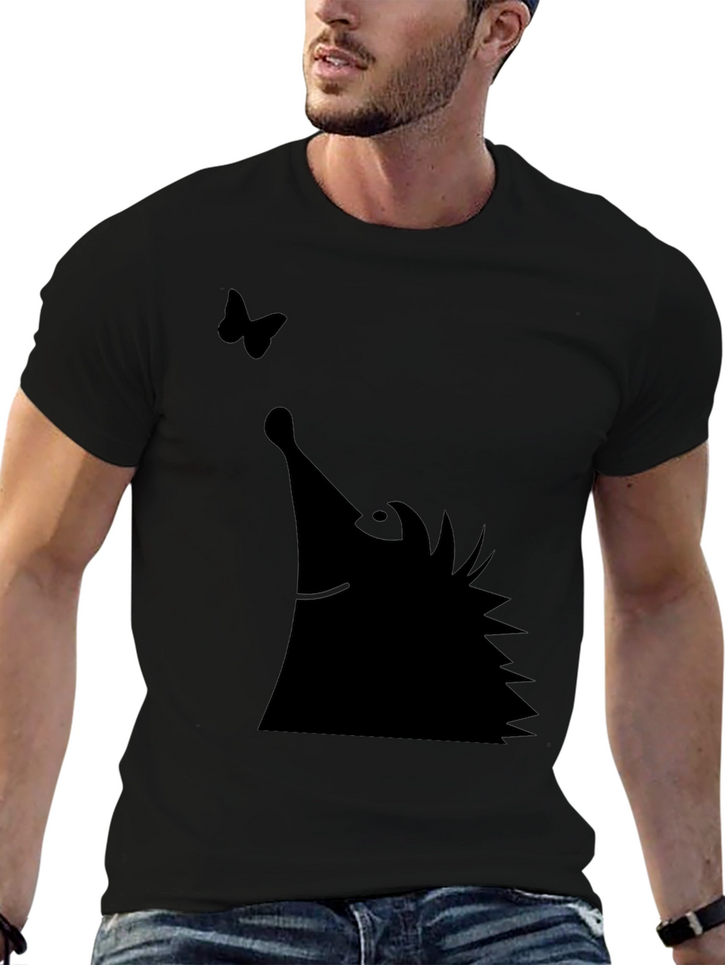 Black Hedgehog & Butterfly Graphic Tee