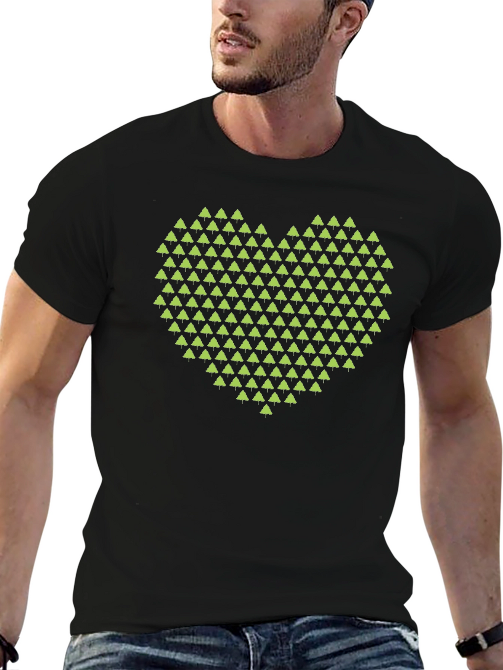 Geometric Heart Tree Print Black T-Shirt