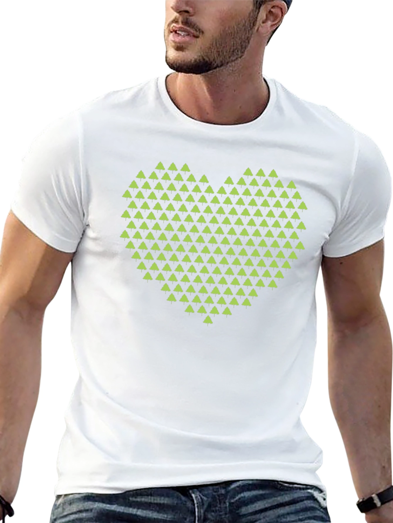 Geometric Heart Tree Print Black T-Shirt