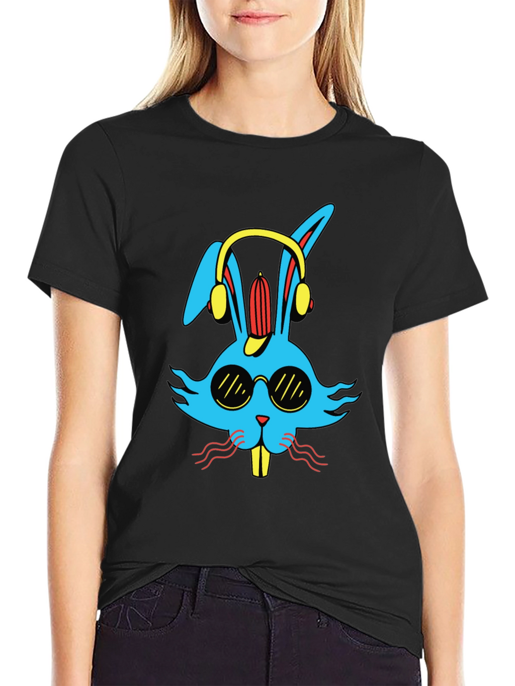 Cool Rabbit Graphic Tee - Black Cotton T-Shirt