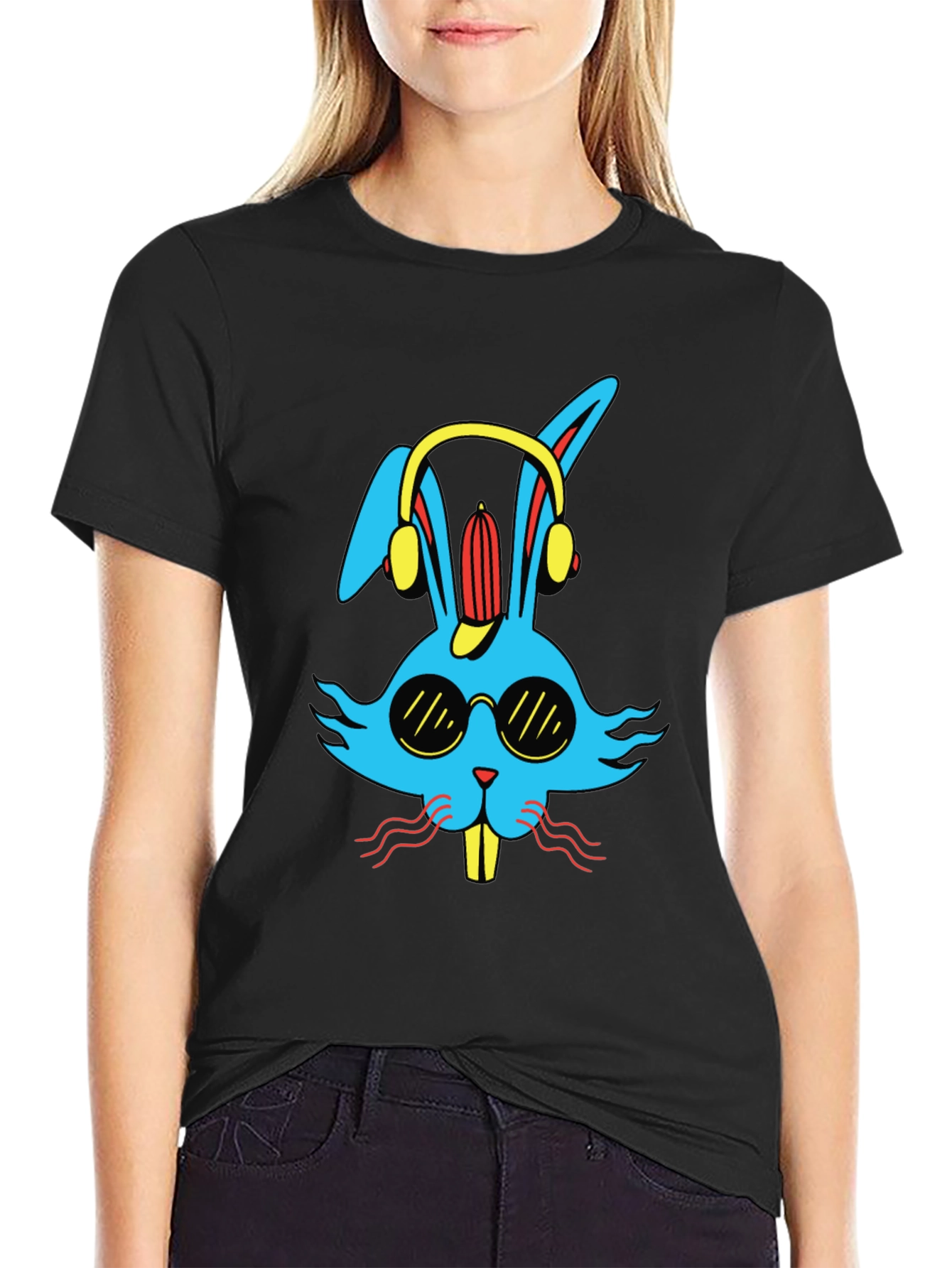 Cool Rabbit Graphic Tee - Black Cotton T-Shirt