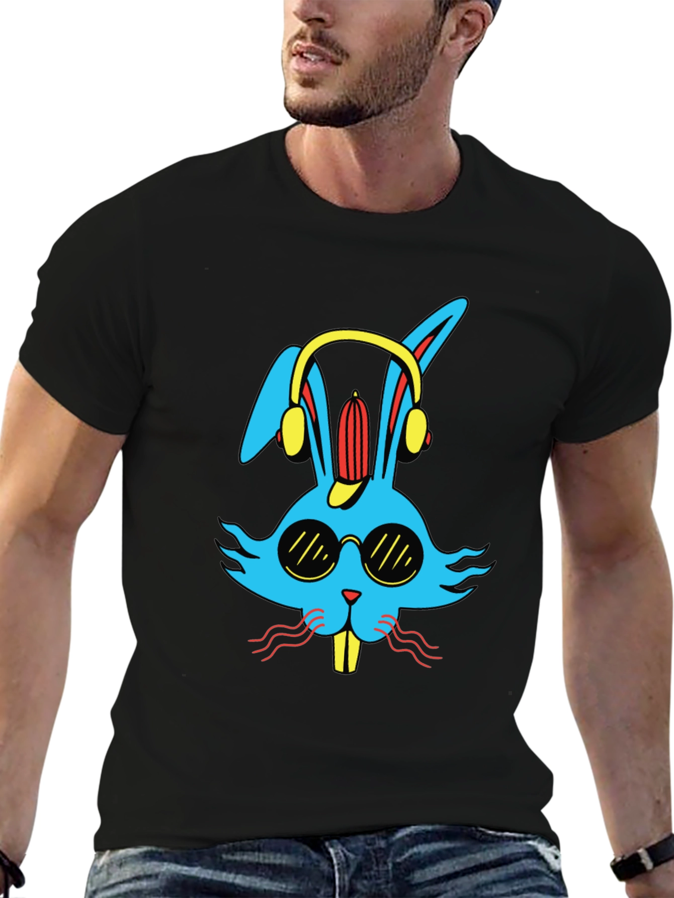 Cool Rabbit Graphic Tee - Black Cotton T-Shirt