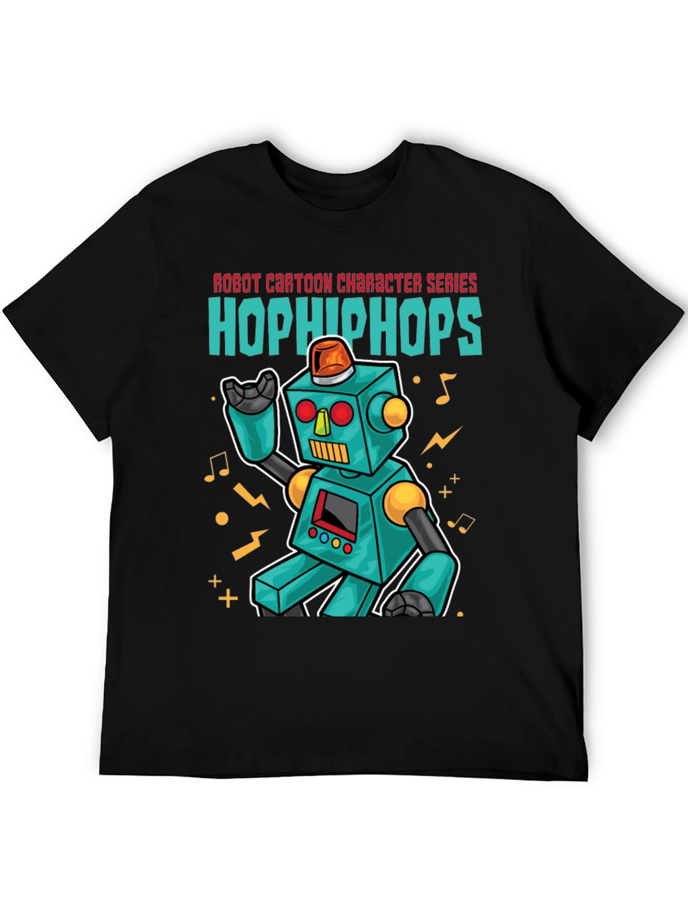 Robot Cartoon Graphic T-Shirt - Black
