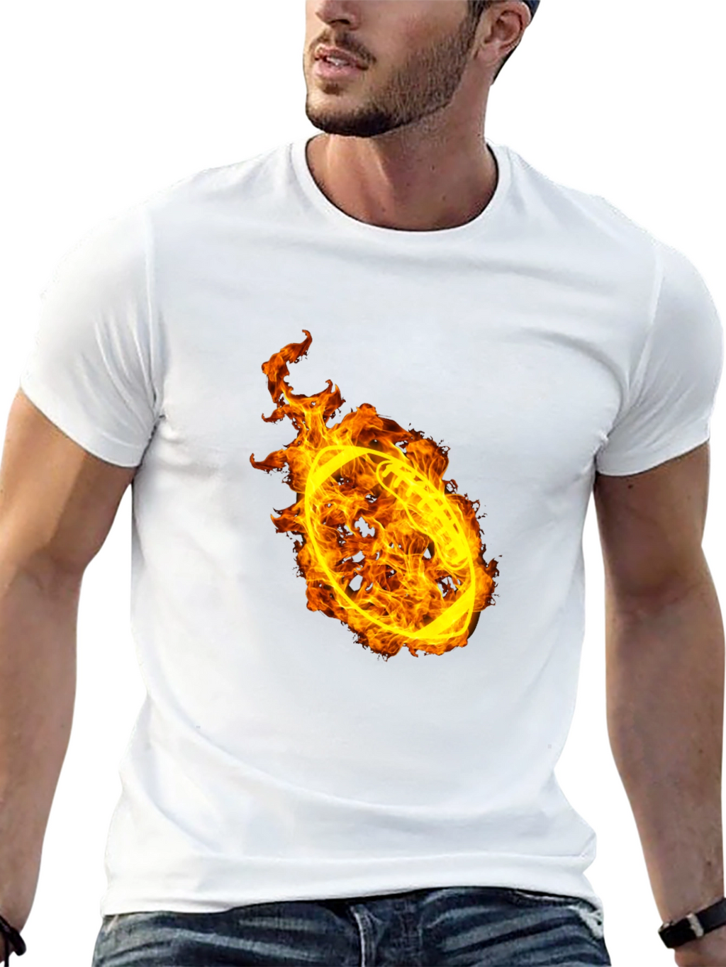 Flaming Football Graphic T-Shirt