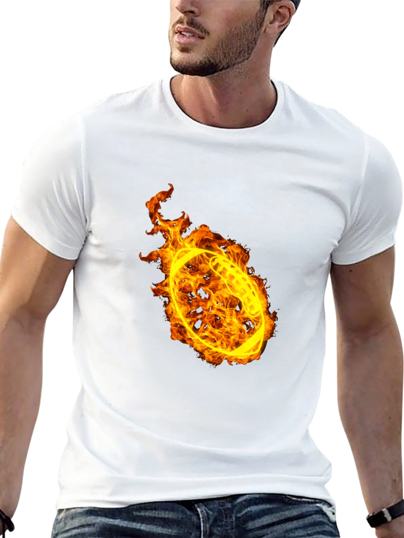 Flaming Football Graphic T-Shirt