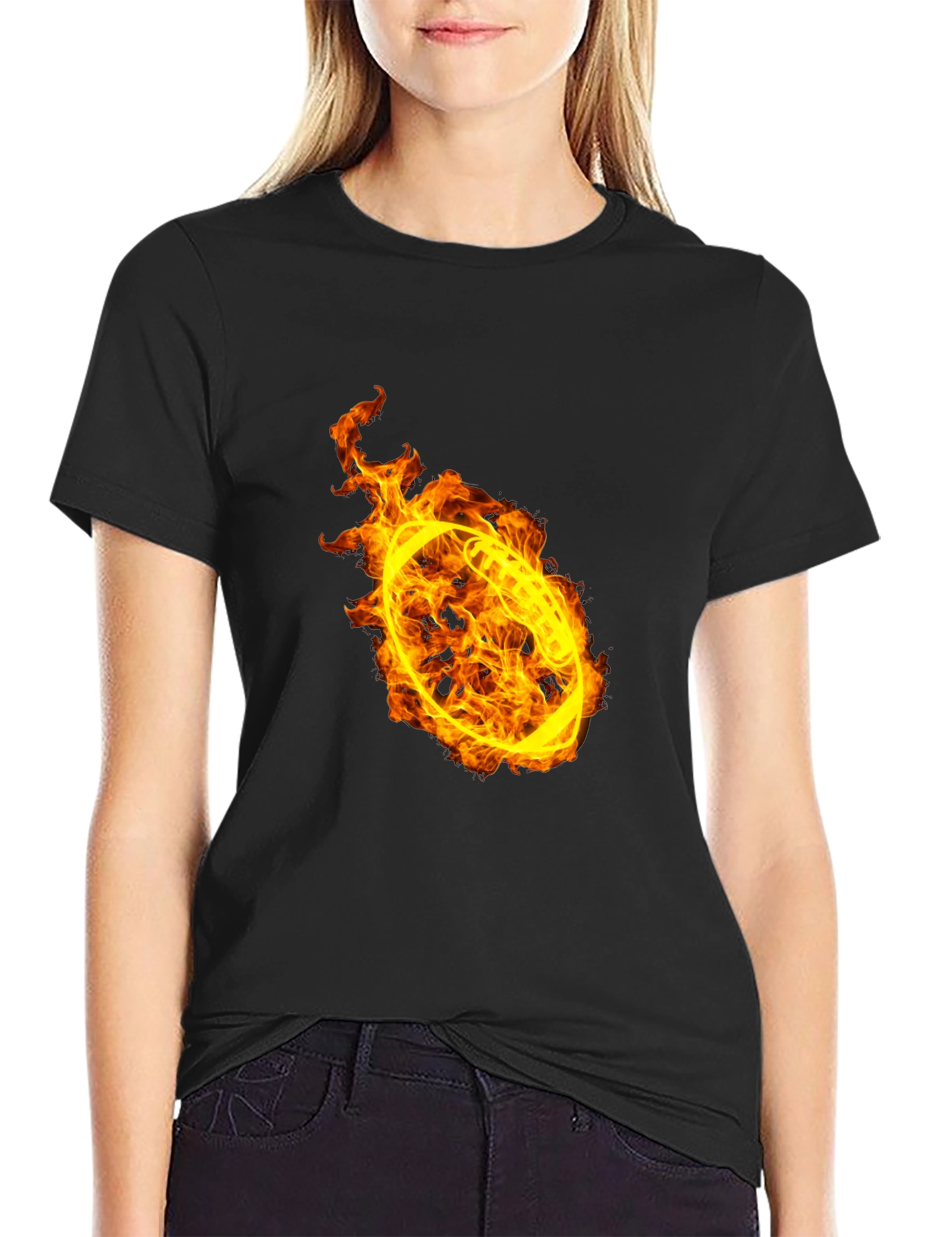 Flaming Football Graphic T-Shirt