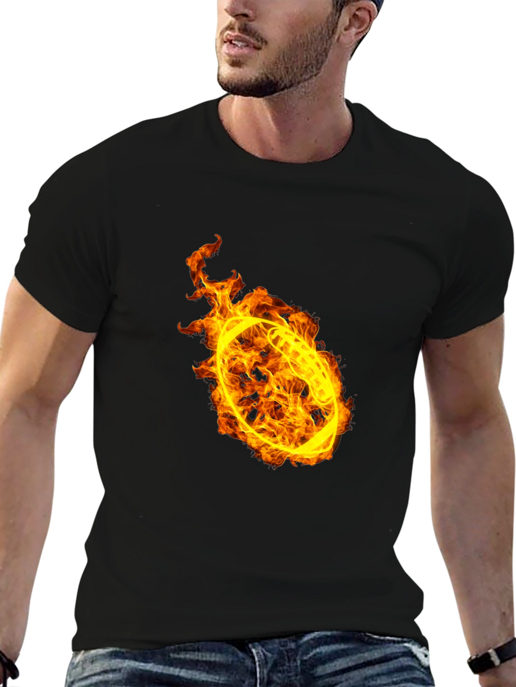 Flaming Football Graphic T-Shirt