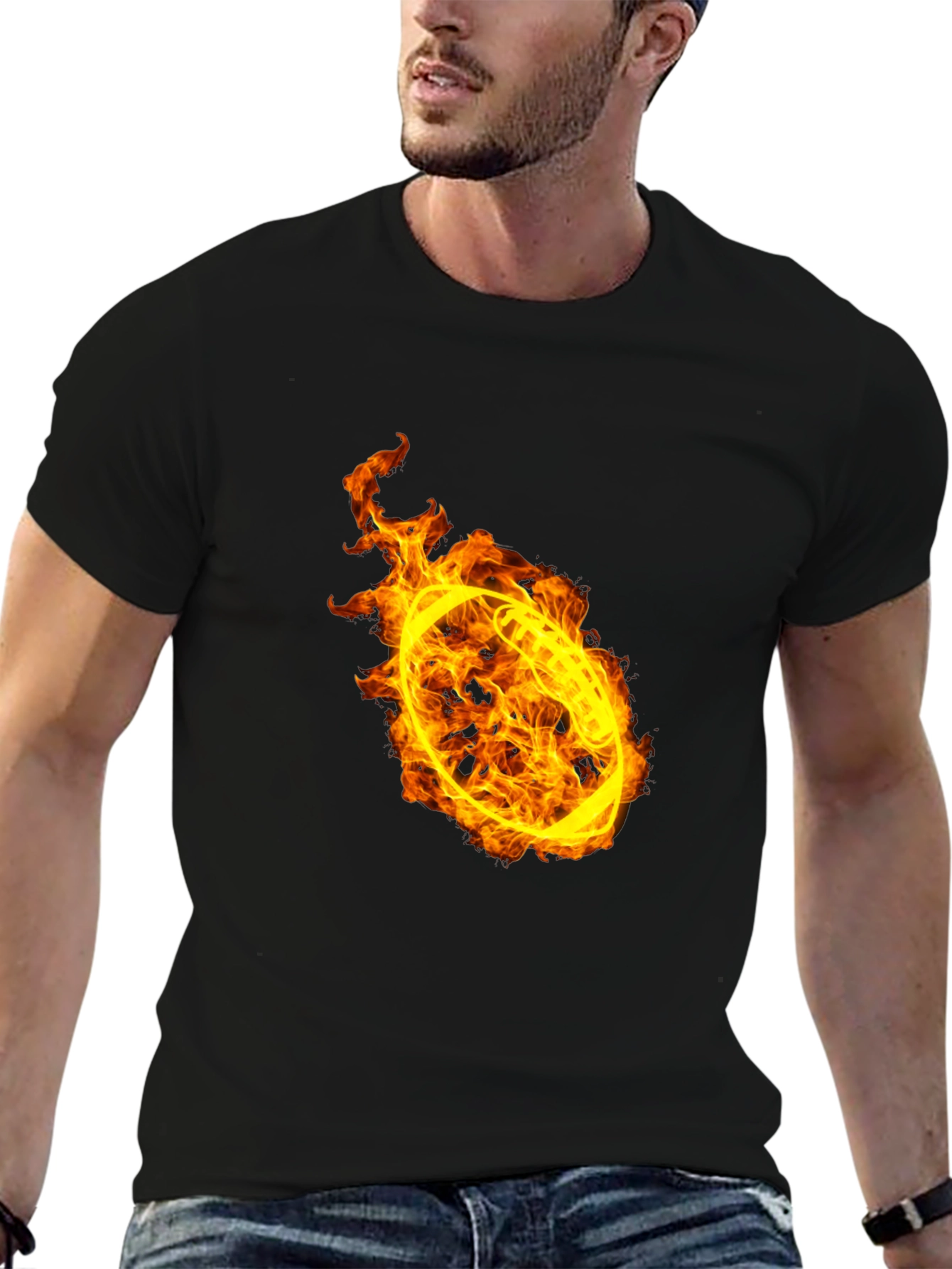 Flaming Football Graphic T-Shirt