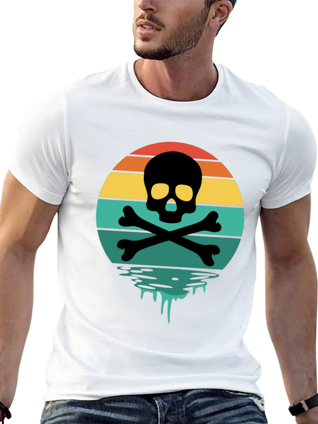 Skull & Crossbones Sunset T-Shirt - Retro Graphic Tee