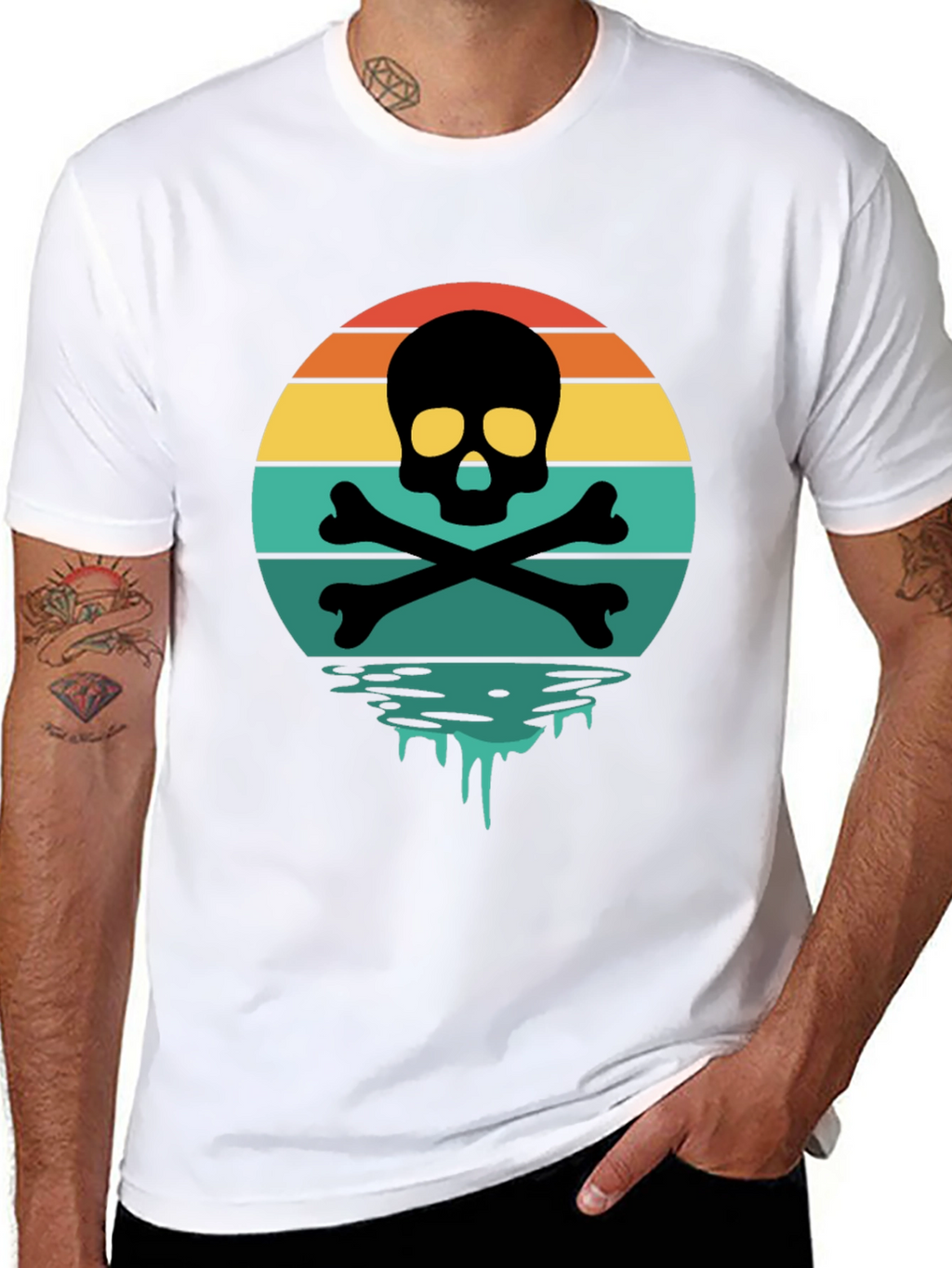 Skull & Crossbones Sunset T-Shirt - Retro Graphic Tee