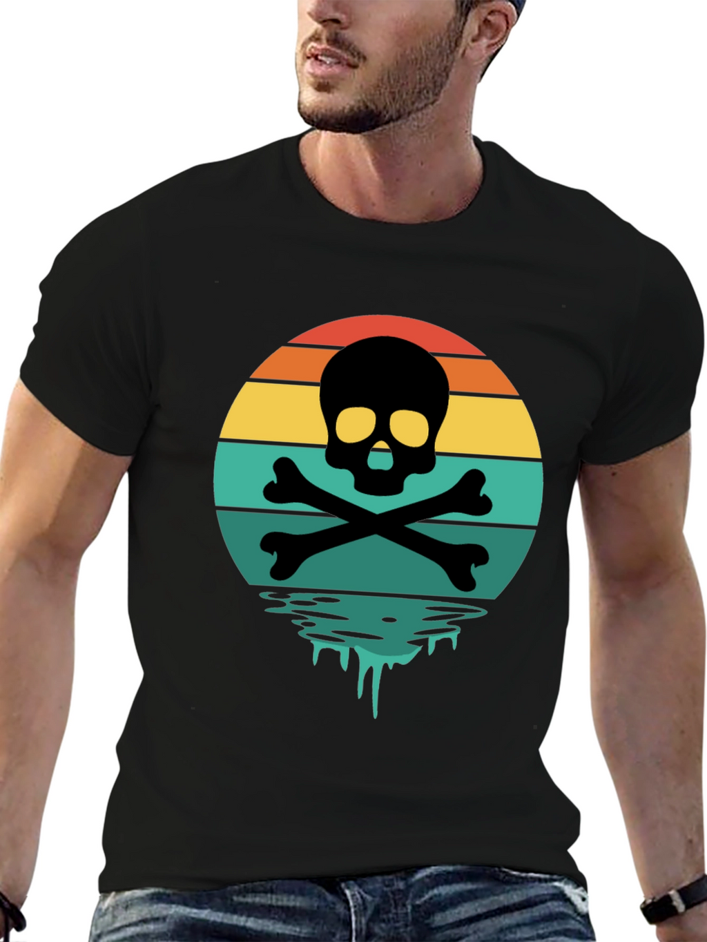 Skull & Crossbones Sunset T-Shirt - Retro Graphic Tee