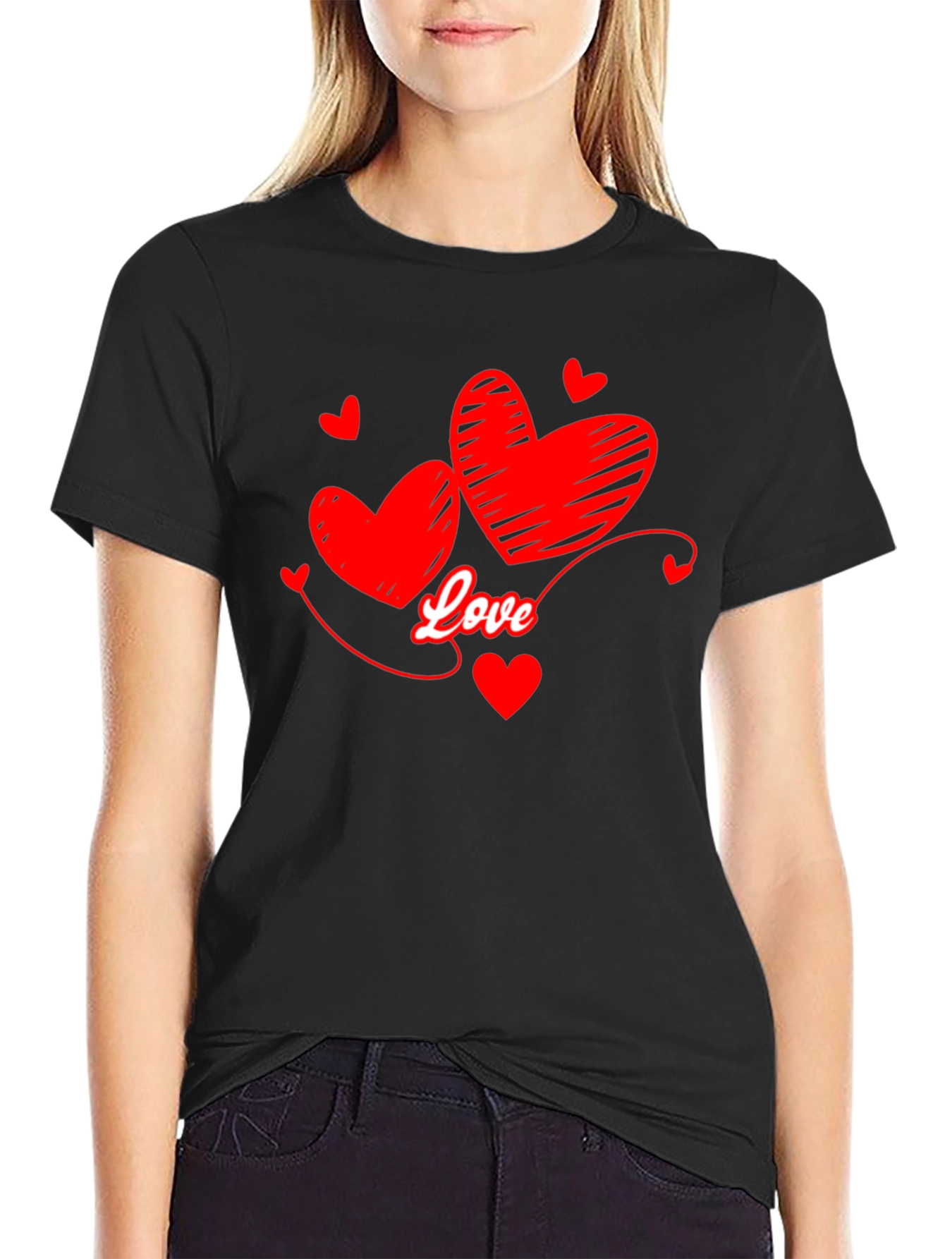 Love Hearts Graphic T-Shirt - Black