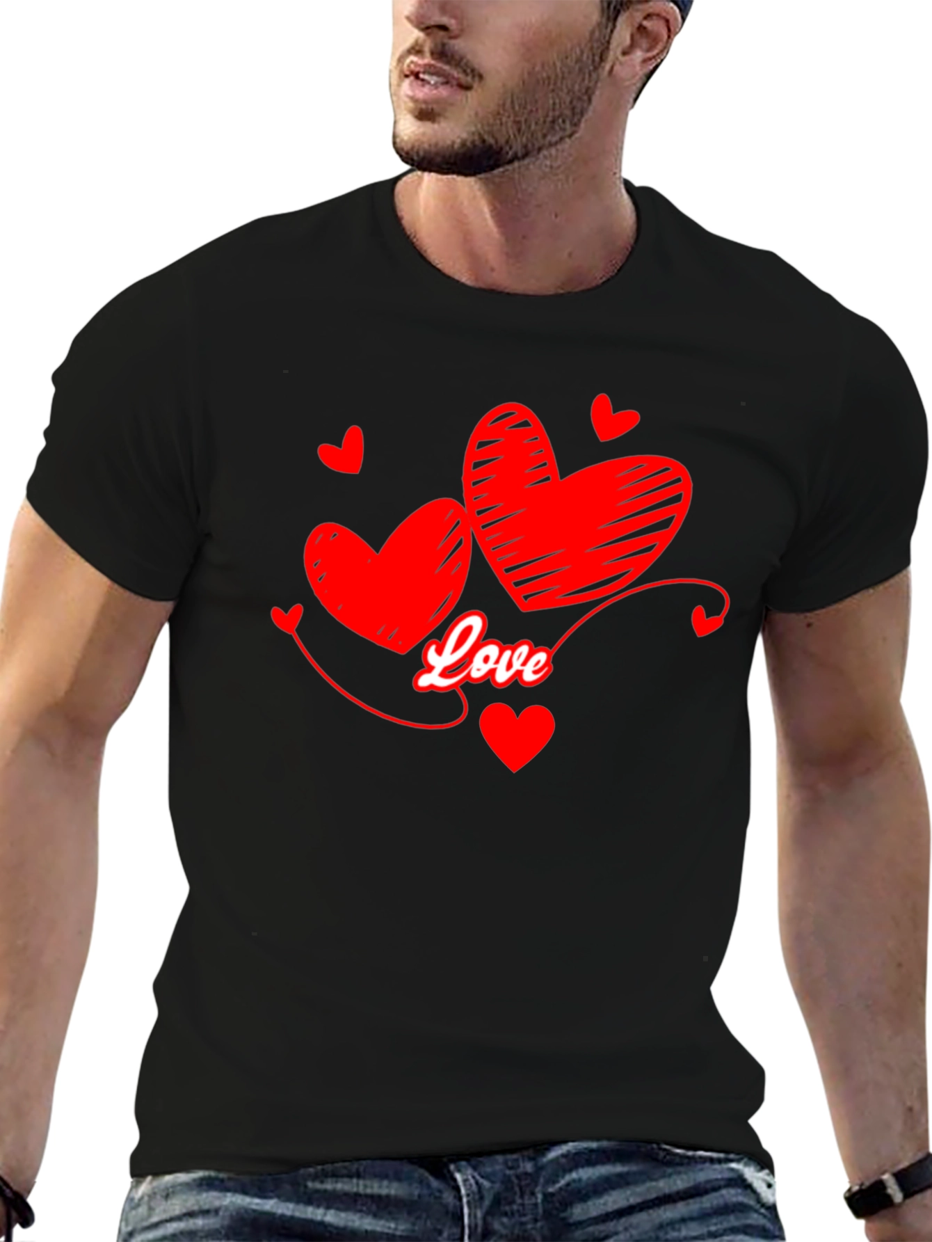 Love Hearts Graphic T-Shirt - Black
