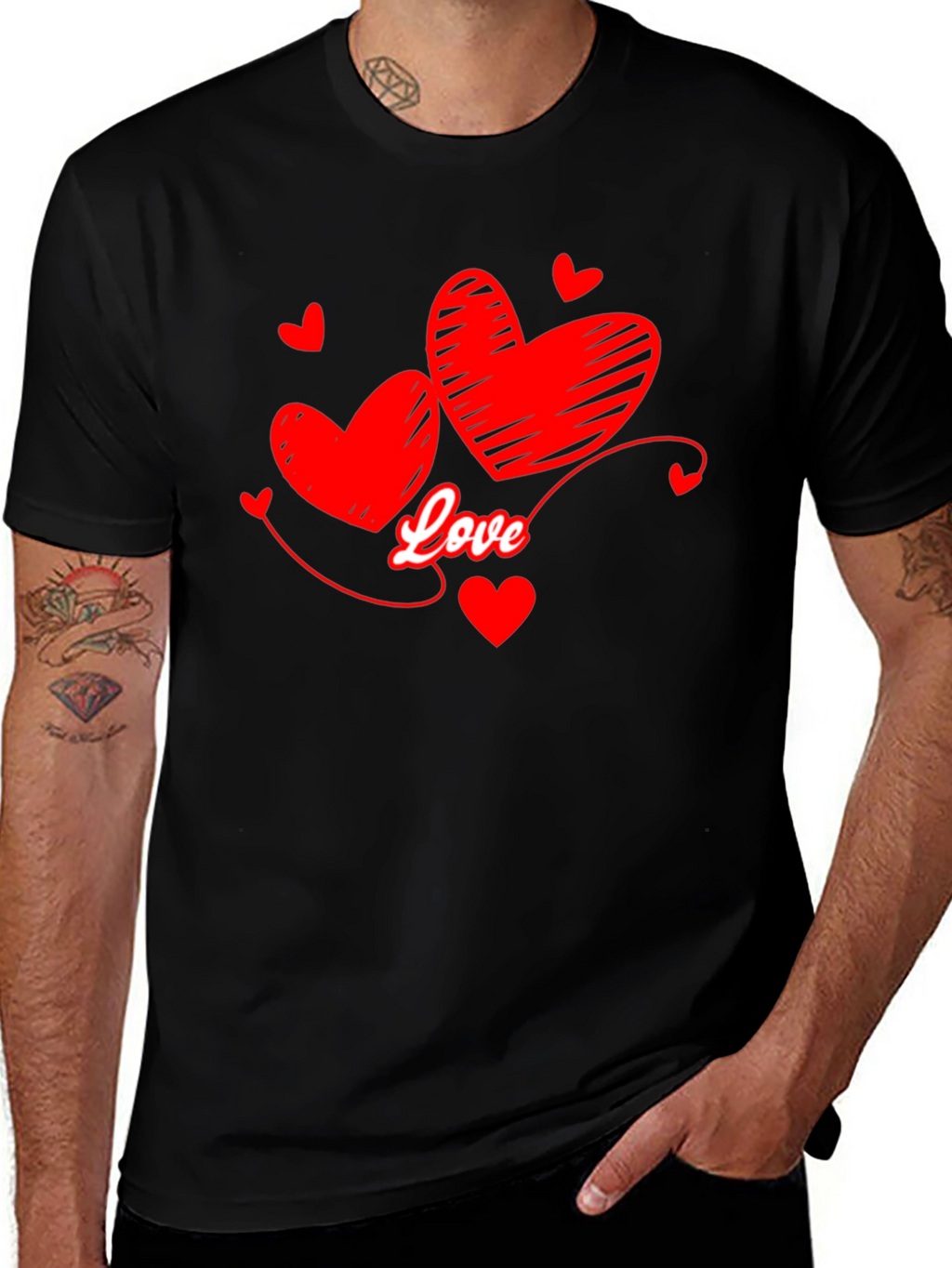 Love Hearts Graphic T-Shirt - Black