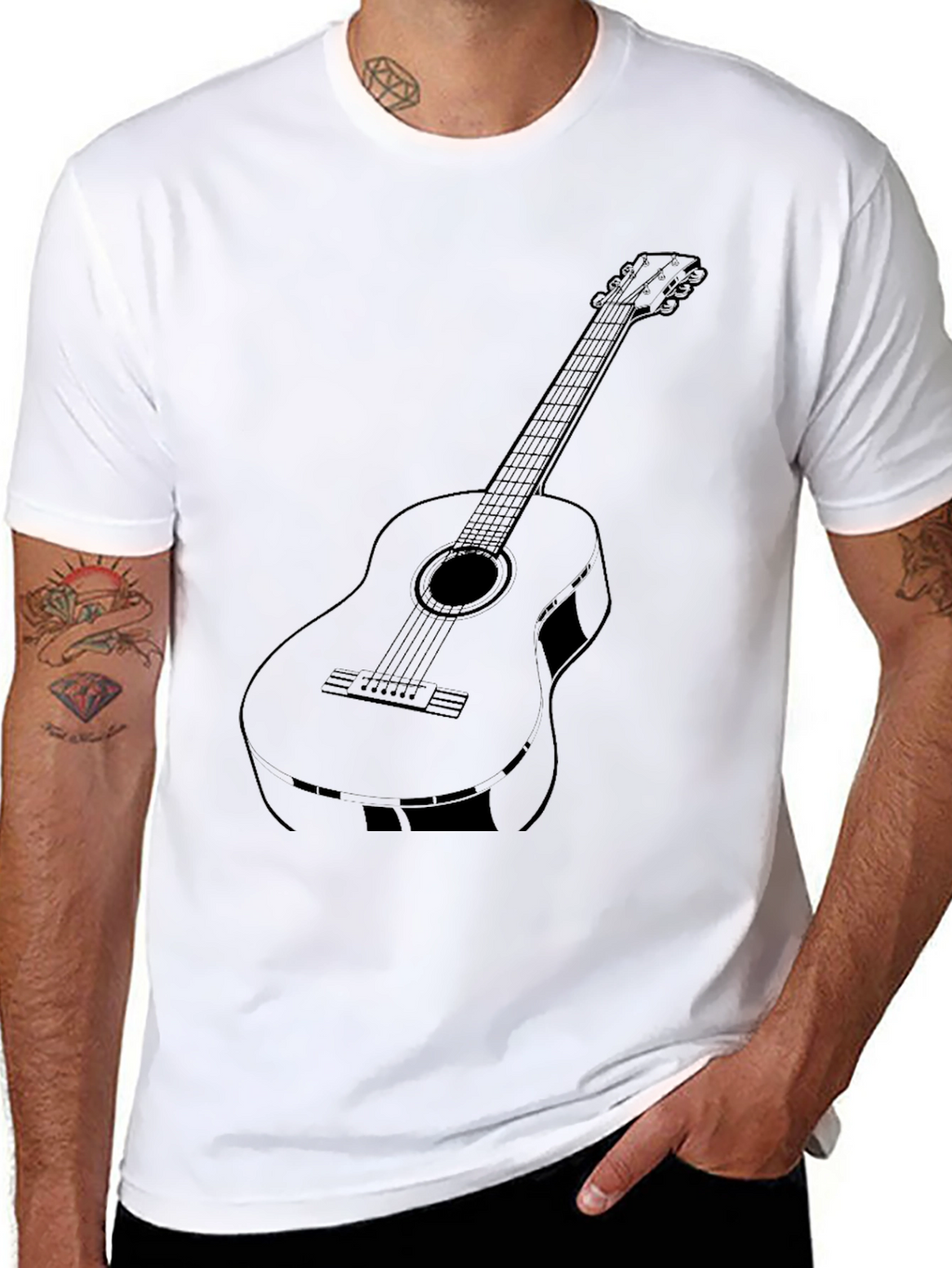 Guitar Graphic Tee - Black Casual T-Shirt