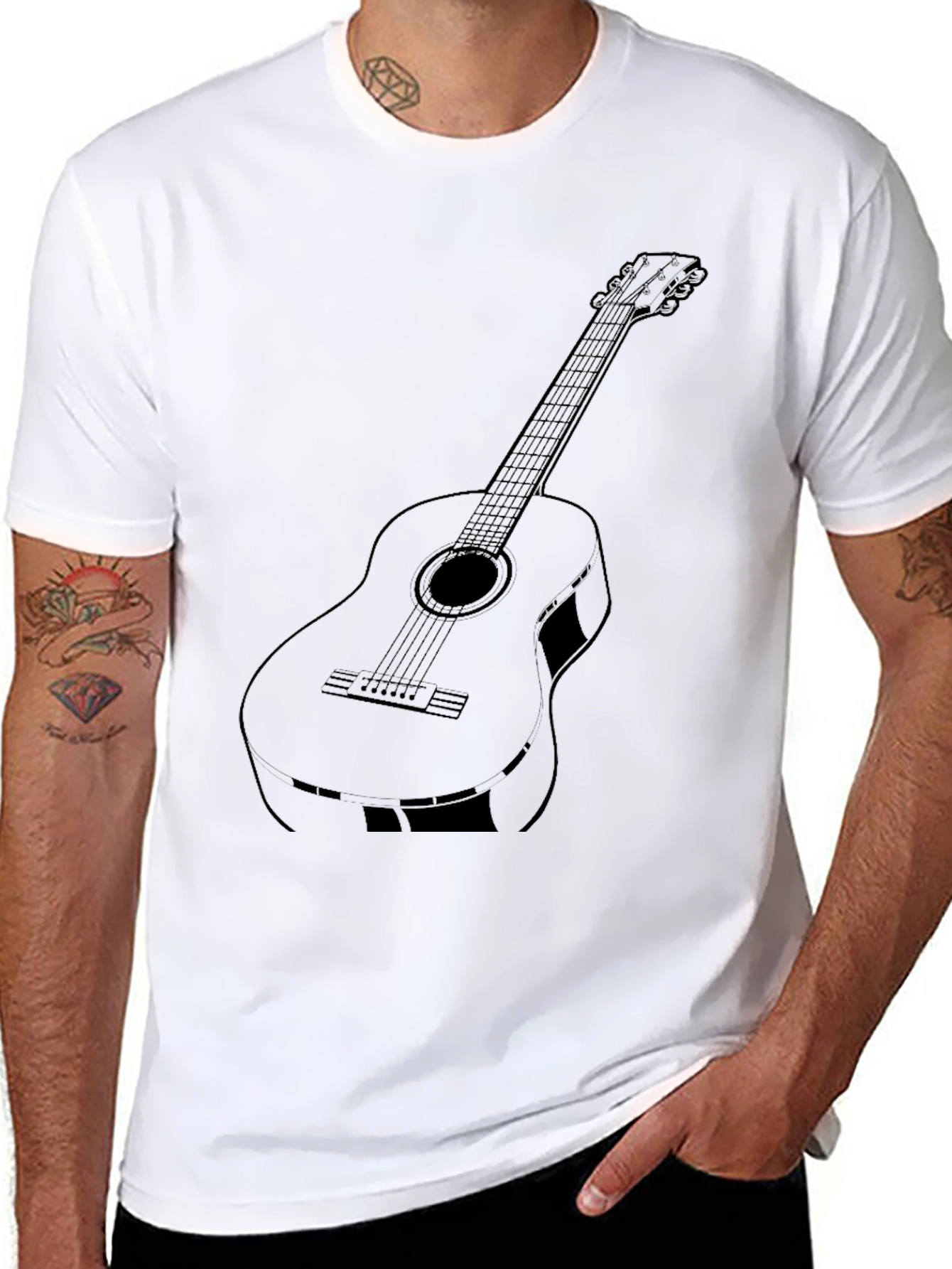 Guitar Graphic Tee - Black Casual T-Shirt