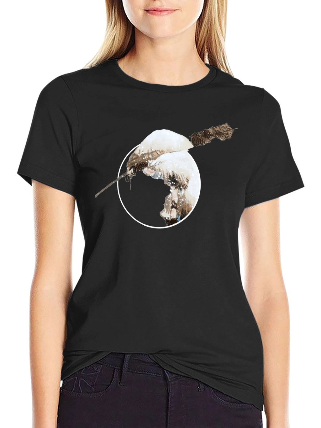 Unique Bird Print Black T-Shirt