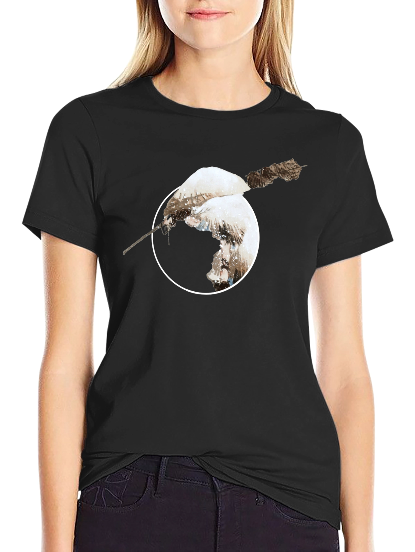 Unique Bird Print Black T-Shirt