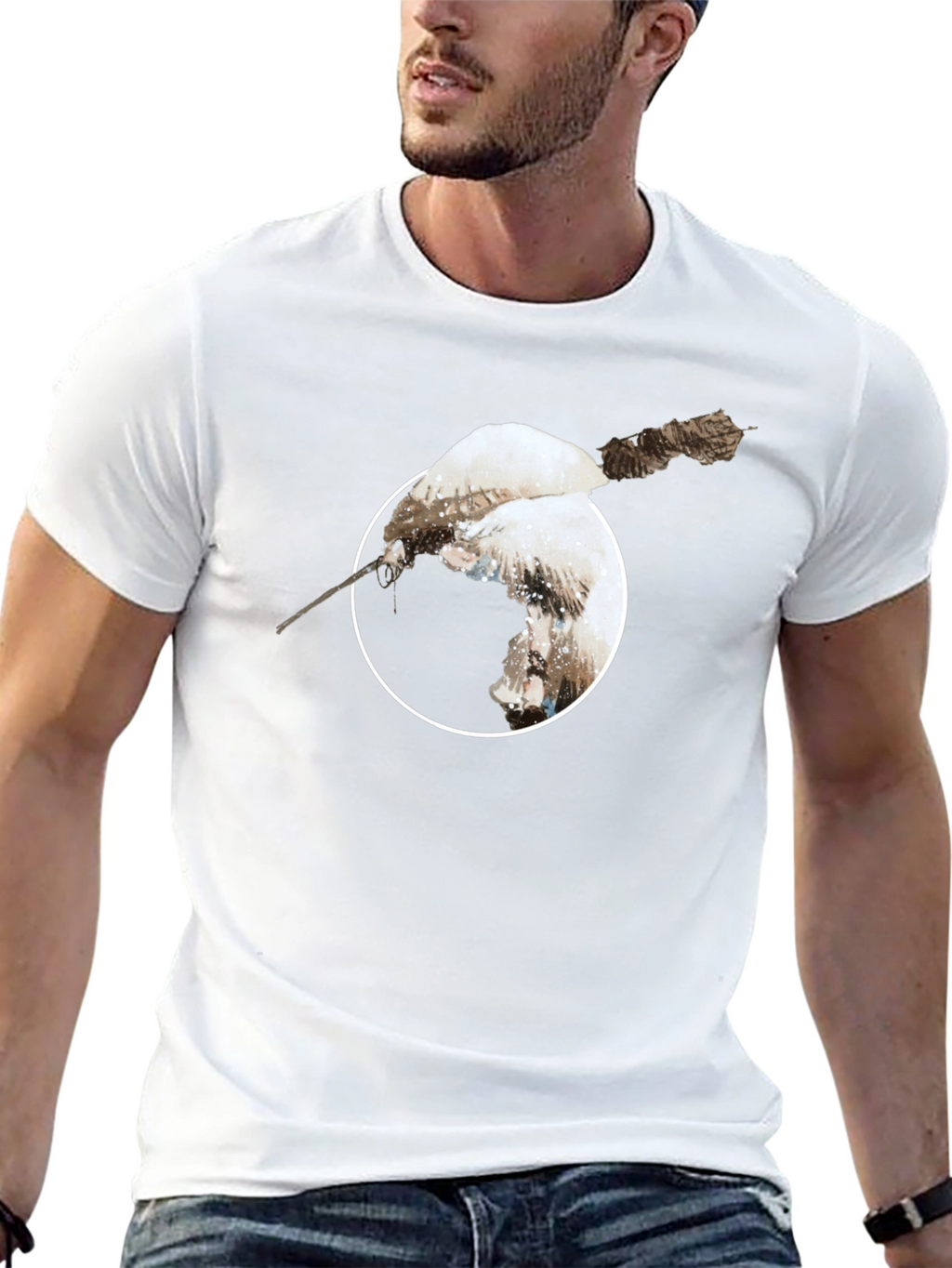 Unique Bird Print Black T-Shirt