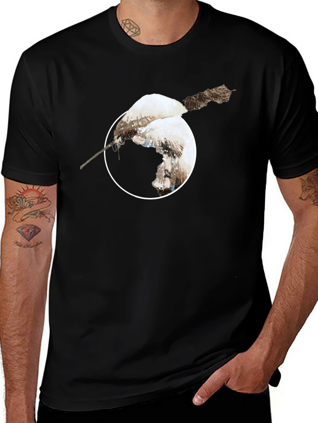 Unique Bird Print Black T-Shirt