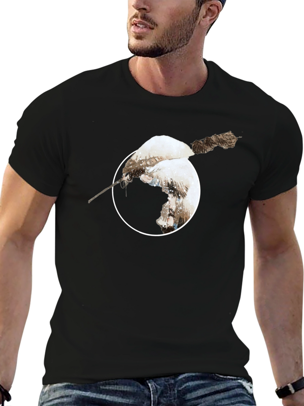 Unique Bird Print Black T-Shirt
