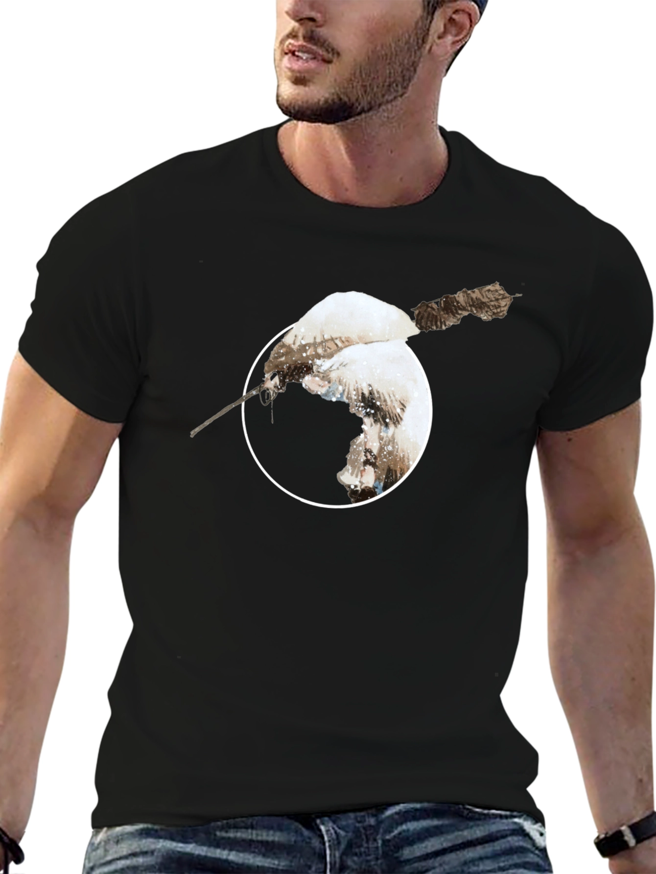 Unique Bird Print Black T-Shirt