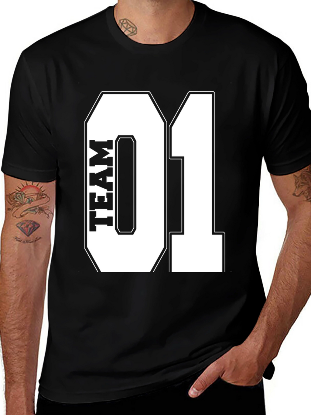 Team 01 Graphic Print Black T-Shirt