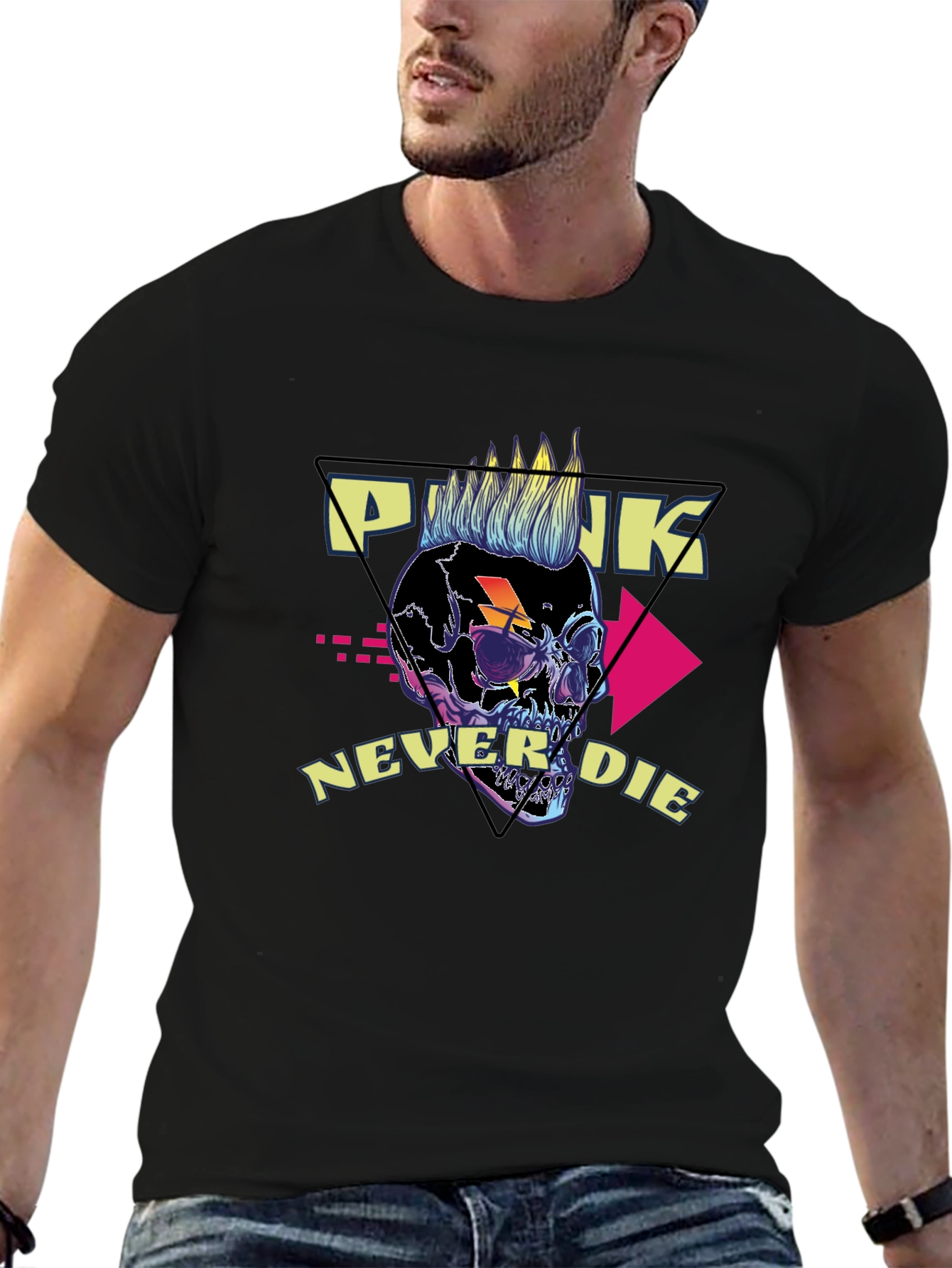 Punk Never Die Graphic Tee - Skull Design