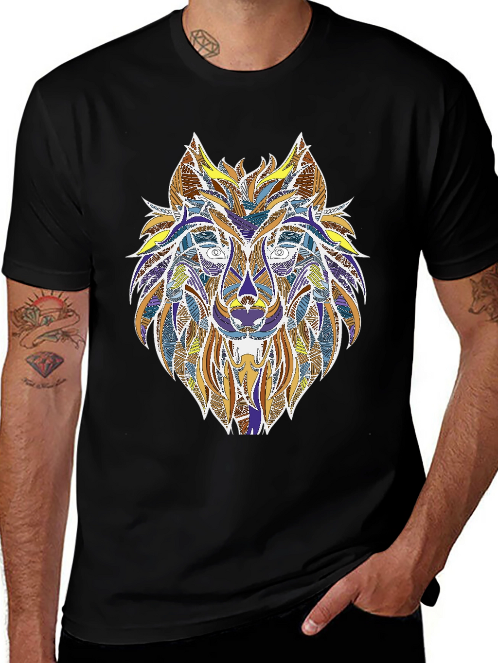 Wolf Graphic Print Tee - Stylish Mens T-Shirt