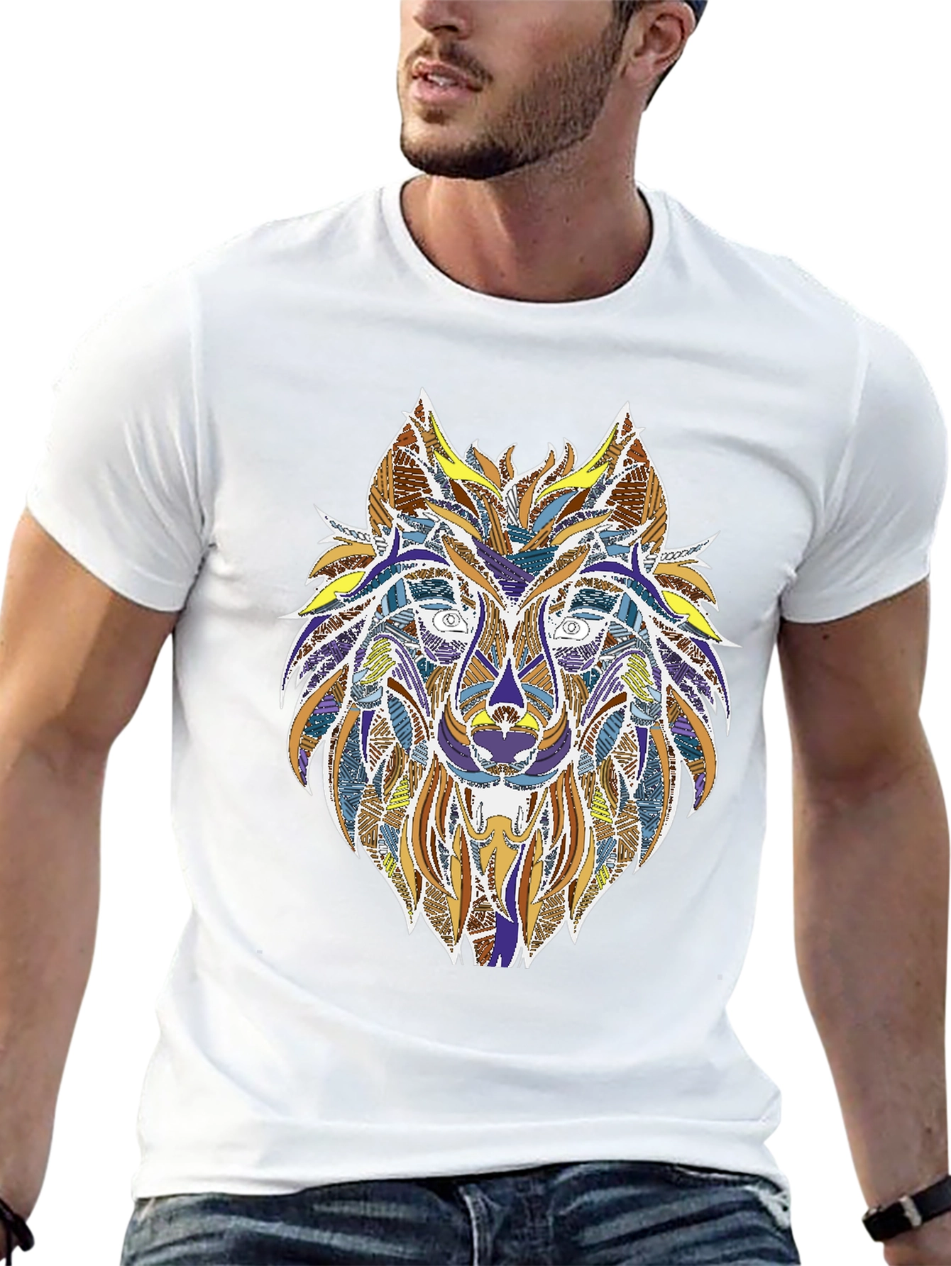 Wolf Graphic Print Tee - Stylish Mens T-Shirt