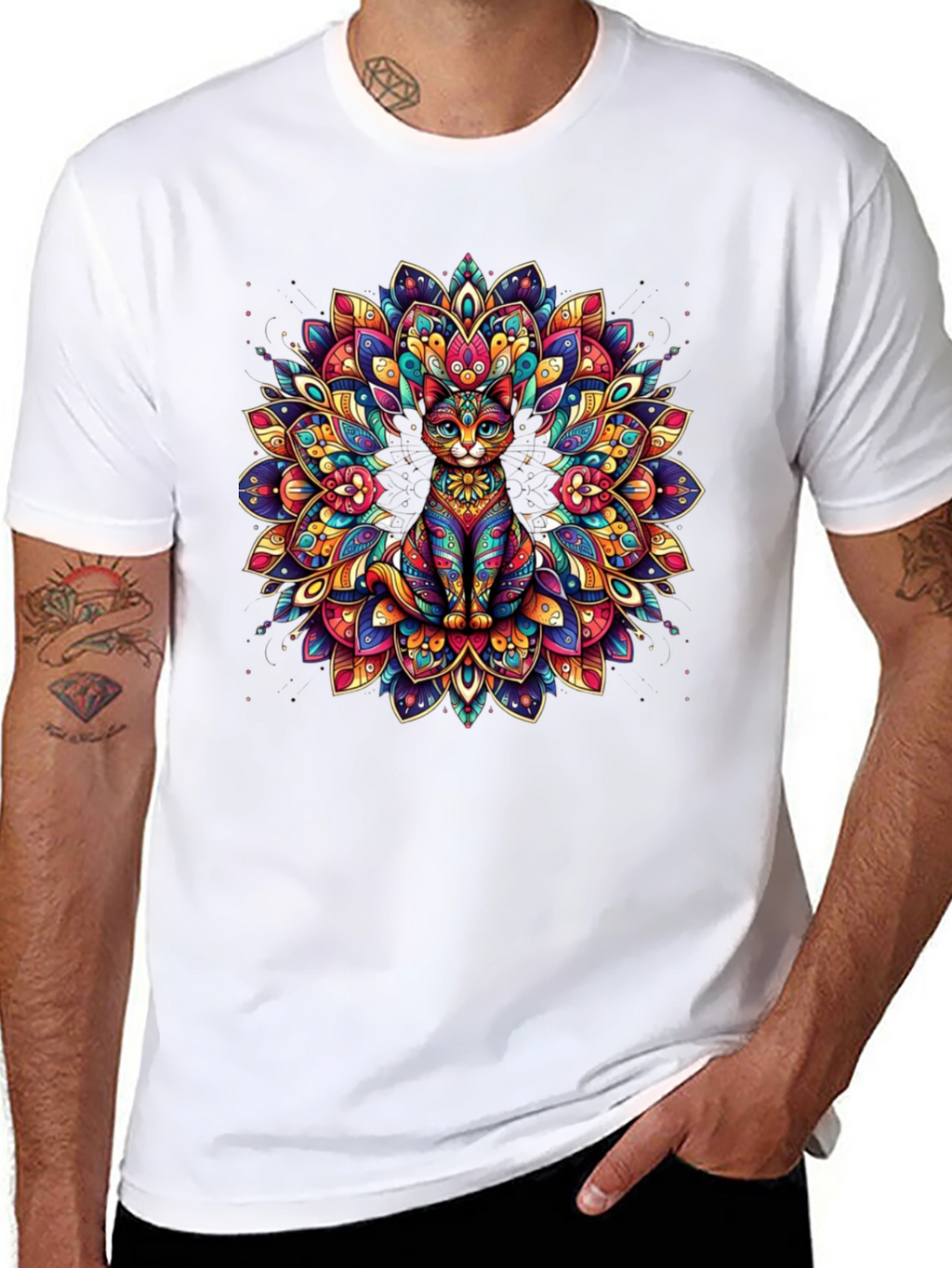 Psychedelic Cat Mandala Graphic Tee