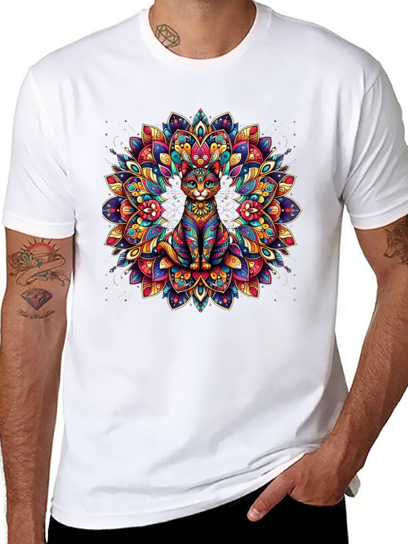 Psychedelic Cat Mandala Graphic Tee