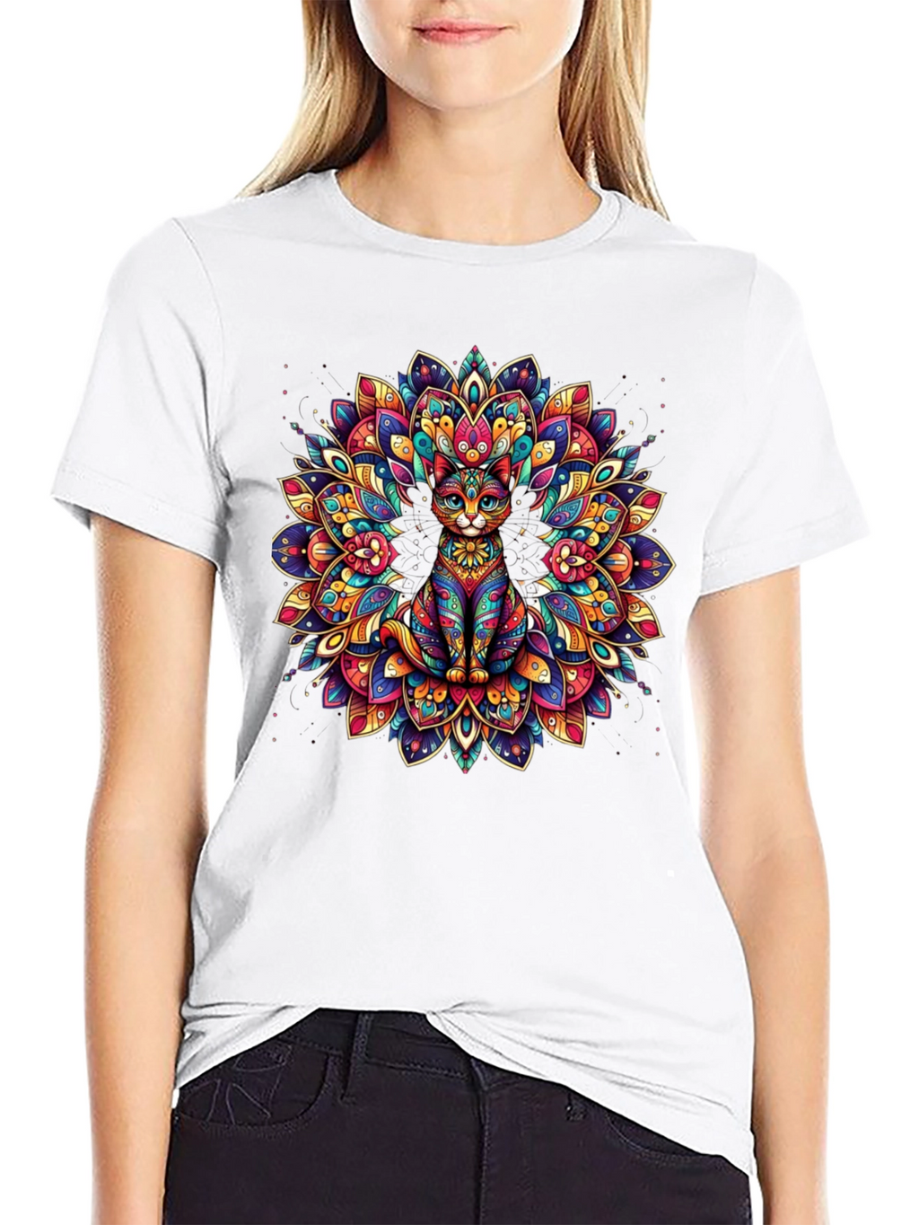 Psychedelic Cat Mandala Graphic Tee