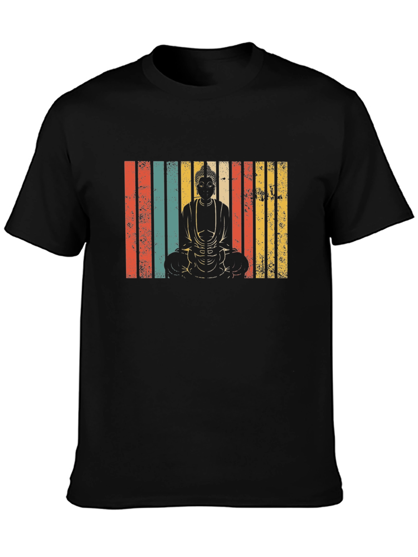 Buddha Graphic Tee - Retro Stripe Design