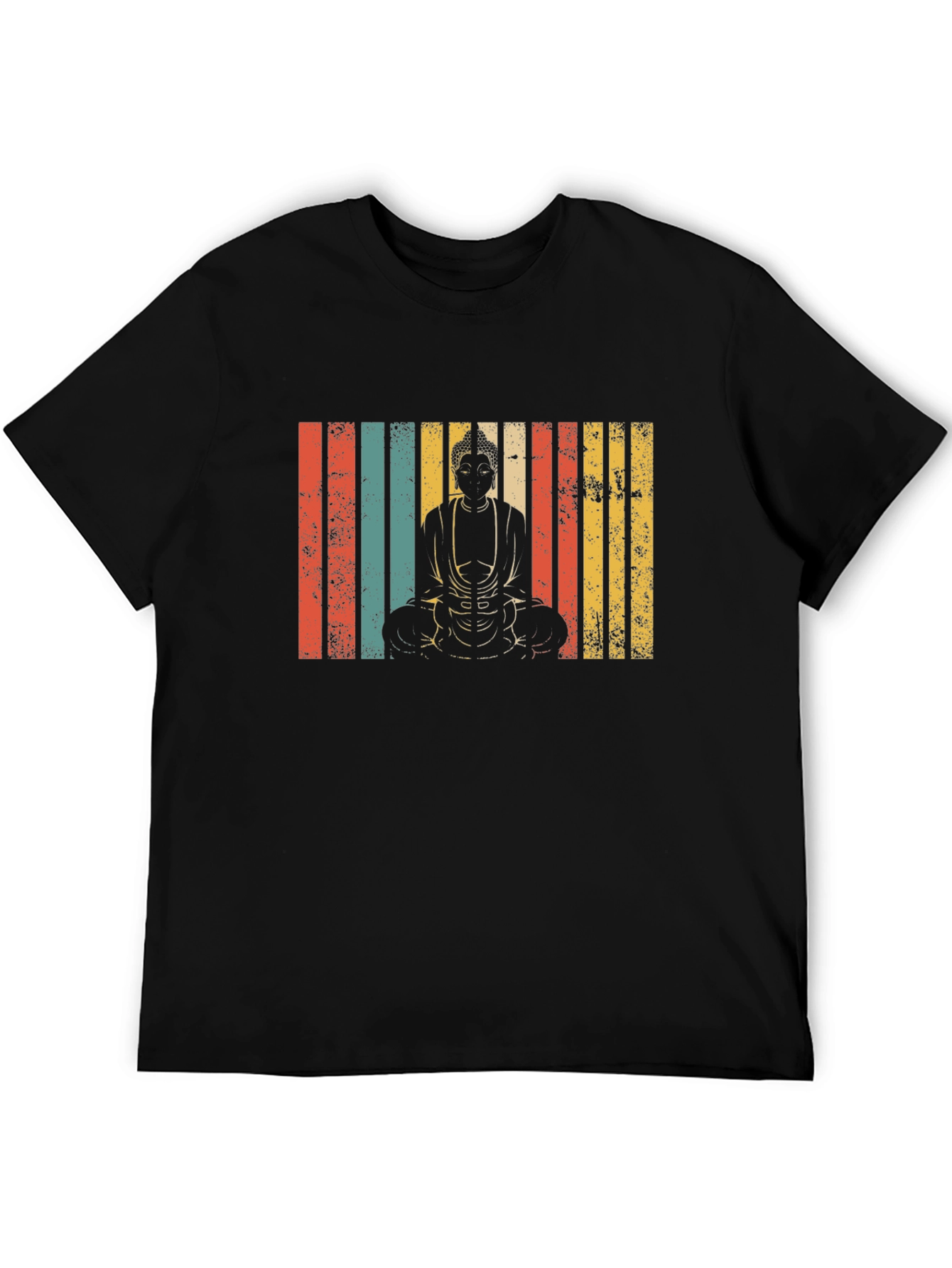 Buddha Graphic Tee - Retro Stripe Design