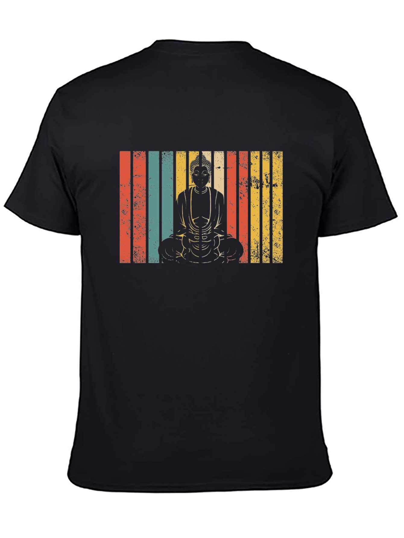 Buddha Graphic Tee - Retro Stripe Design