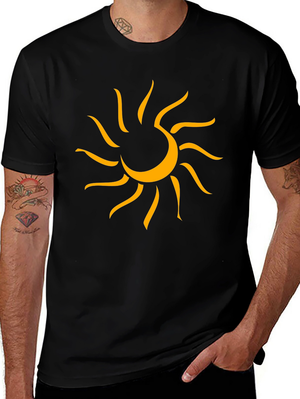 Graphic Sun Tee - Mens Black Cotton T-Shirt