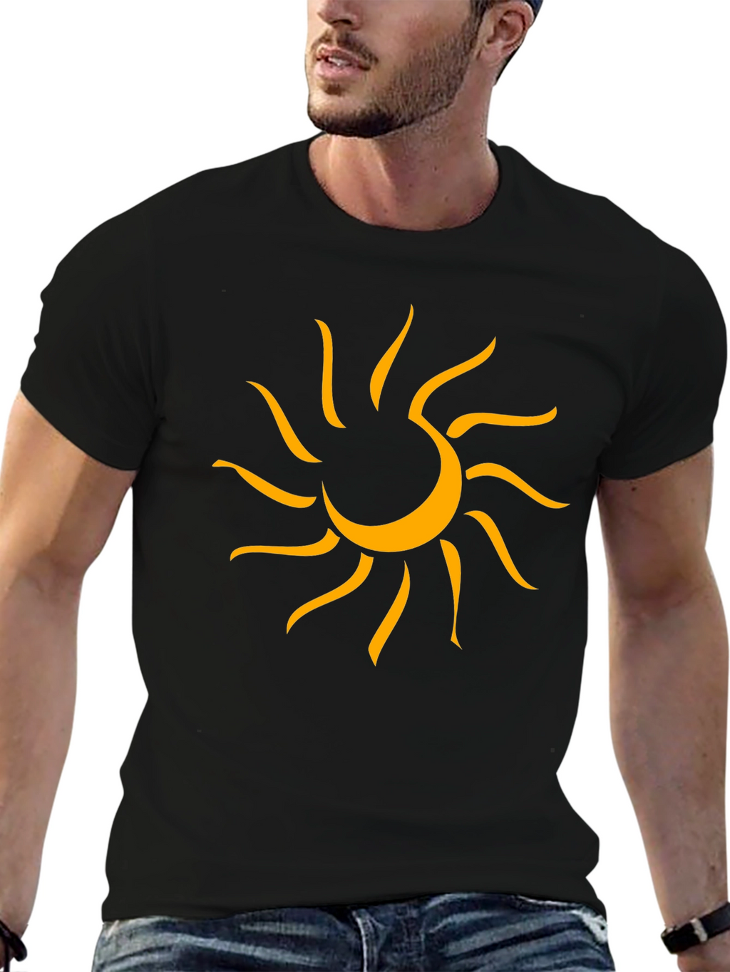 Graphic Sun Tee - Mens Black Cotton T-Shirt
