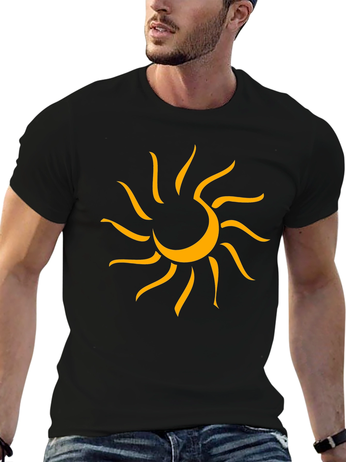 Graphic Sun Tee - Mens Black Cotton T-Shirt