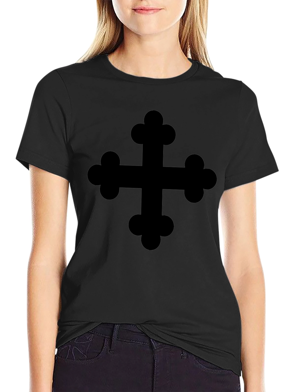 Black T-Shirt with Decorative Cross Design