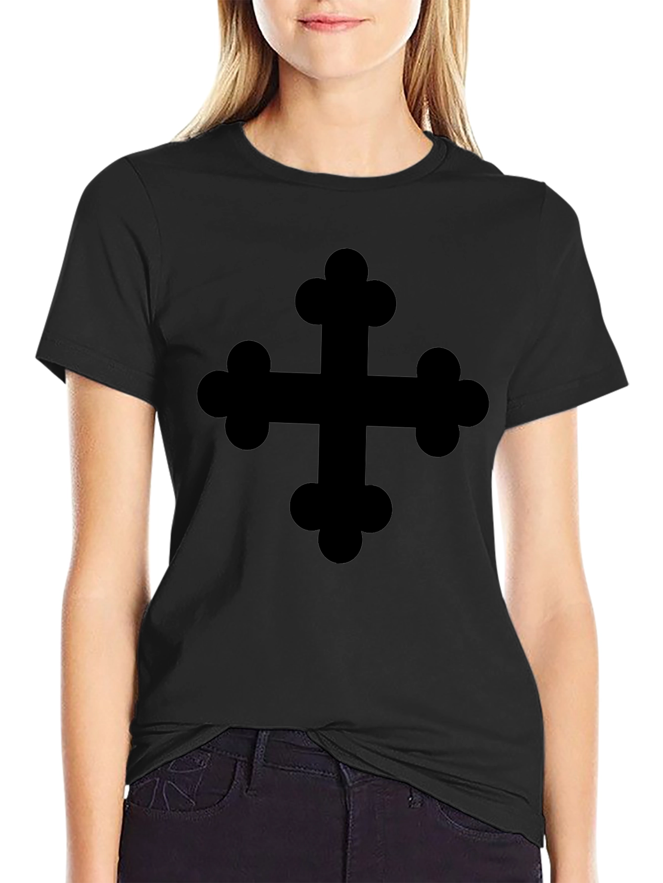 Black T-Shirt with Decorative Cross Design