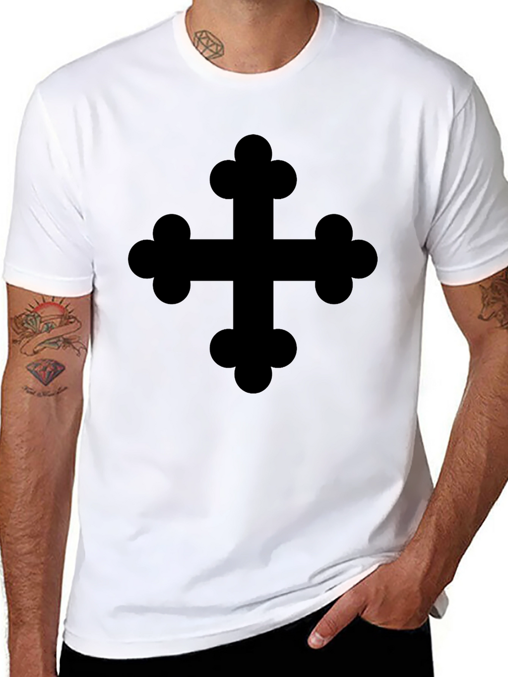 Black T-Shirt with Decorative Cross Design
