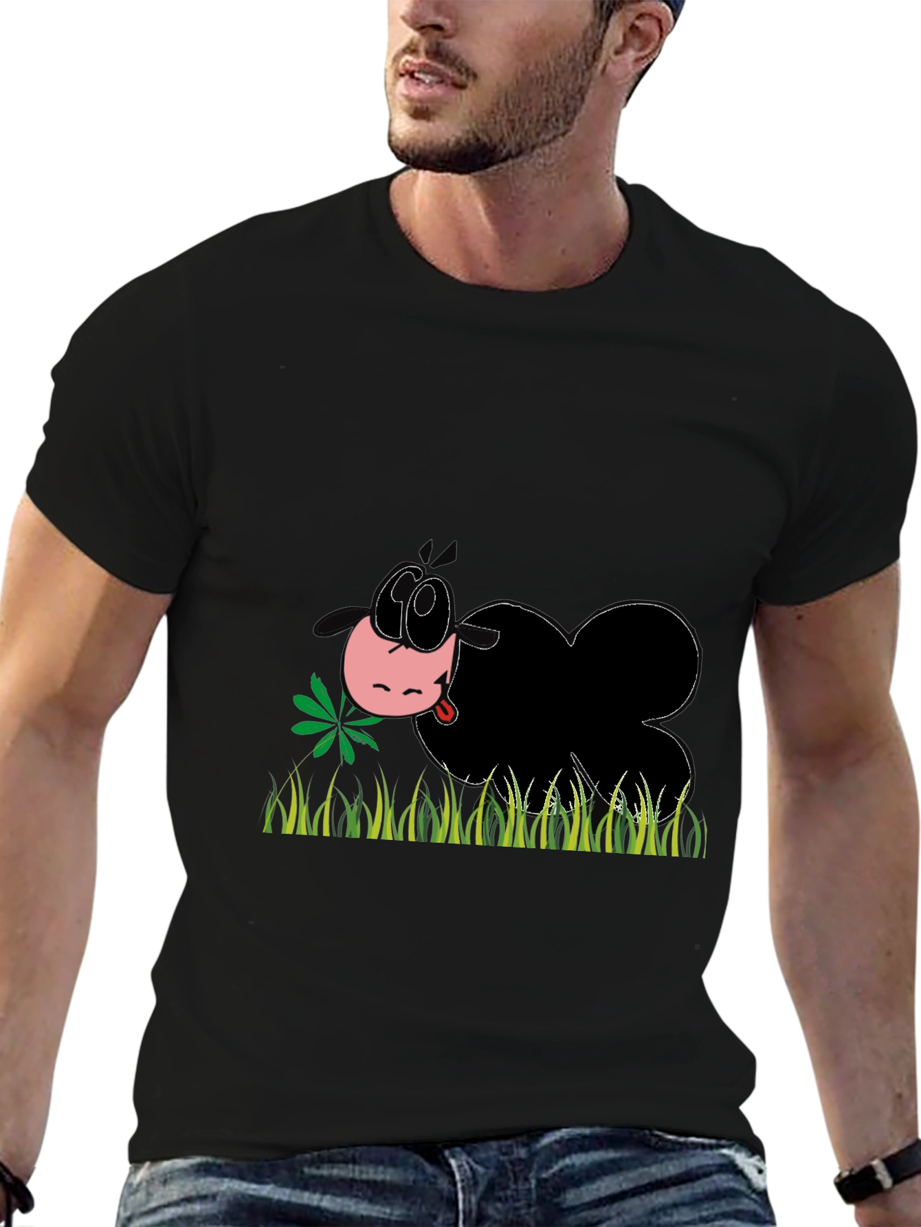 Cartoon Sheep Eating Grass T-Shirt